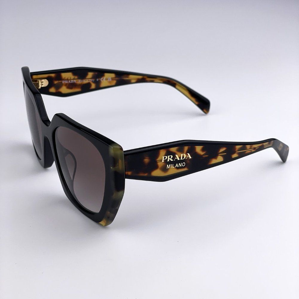 Prada PR15WS 3890A7 Sunglasses Black Tortoise Gray Square Women